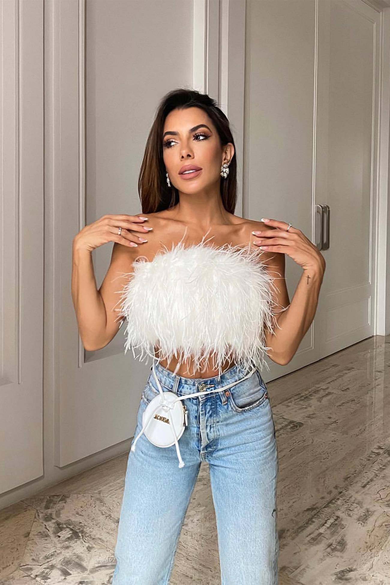 Solid Fuzzy Strapless Crop Top