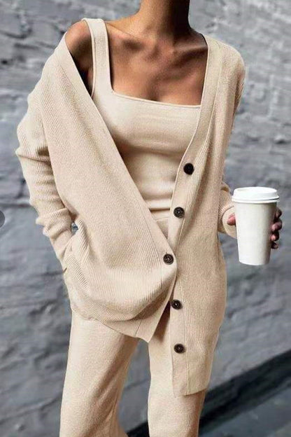 Knitted Vest Cardigan Long Pants Three-piece Set