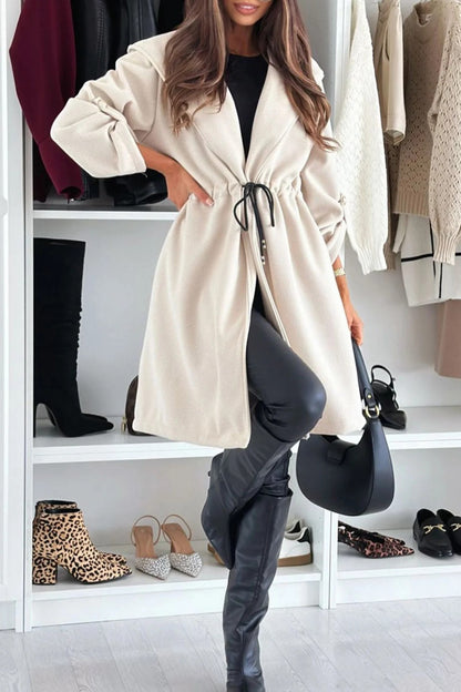 Lapel Hooded Tie-up Mid-length Trench