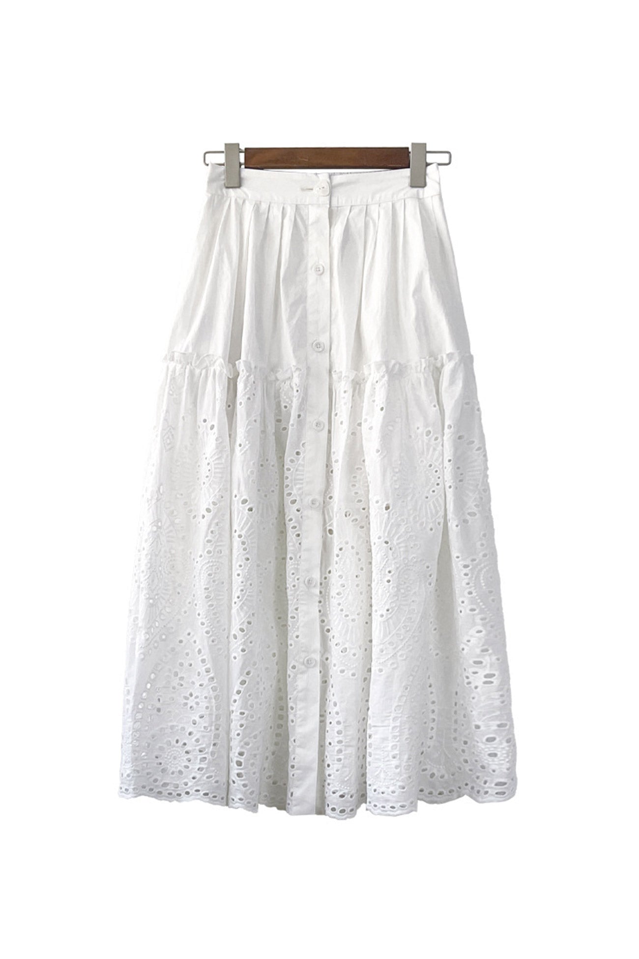 White Embroidered Lace Pleated Skirt